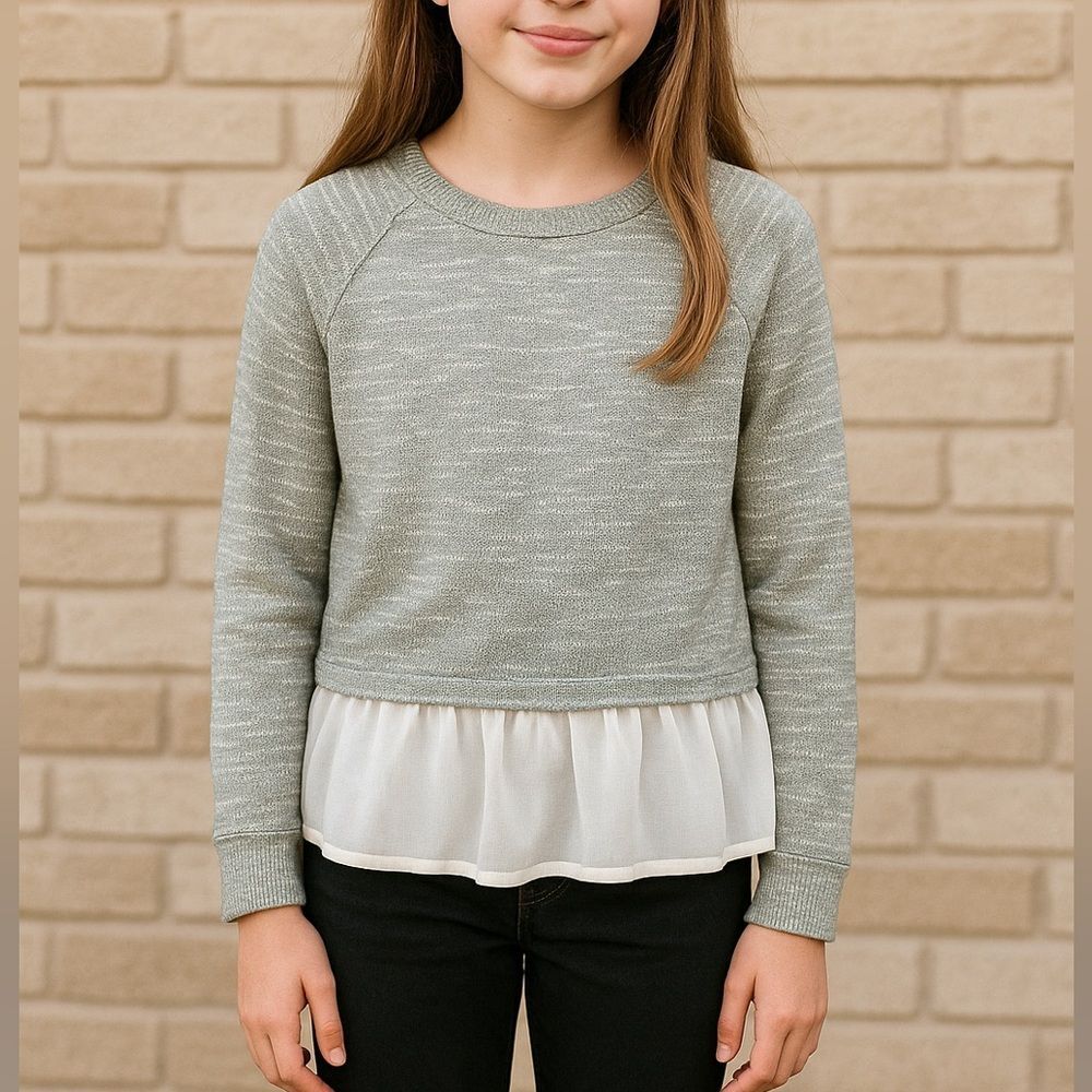 PS Aeropostale Girls 14 Gray Metallic Layered Peplum Sweater White Hem